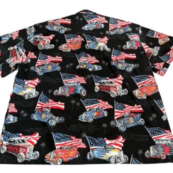 High Seas Trading Co. Patriotic Shirt Mens Size‎ 3XLT  Vintage Cars & Flag - Picture 6 of 14